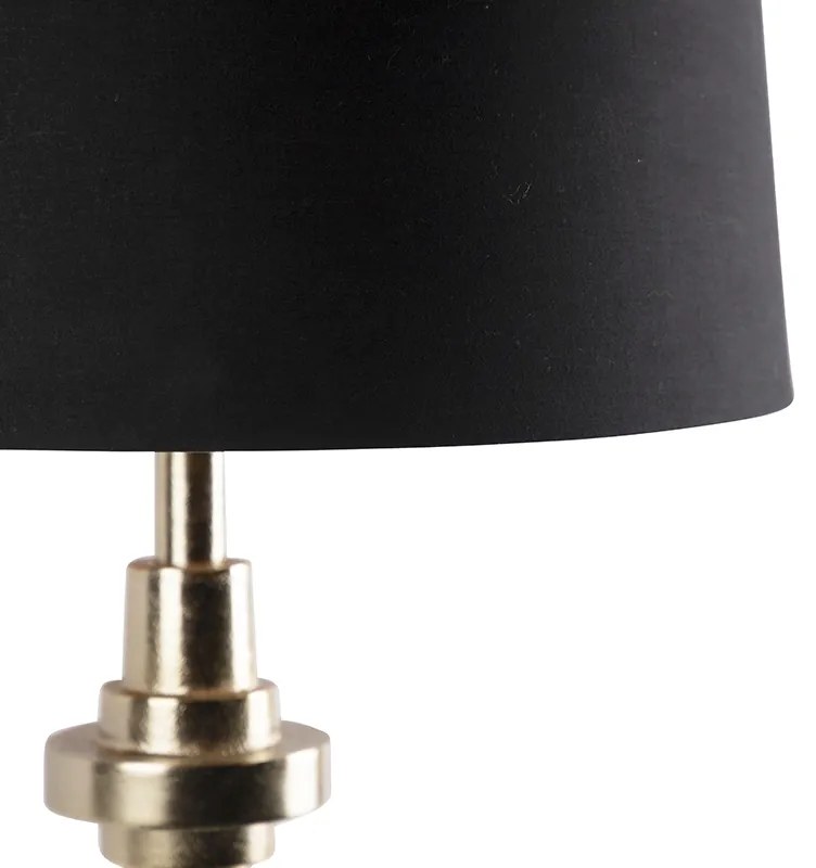 Lampa stołowa w stylu art déco złota i czarna z abażurem z bawełny 45 cm - Diverso ArtDeco Oswietlenie wewnetrzne