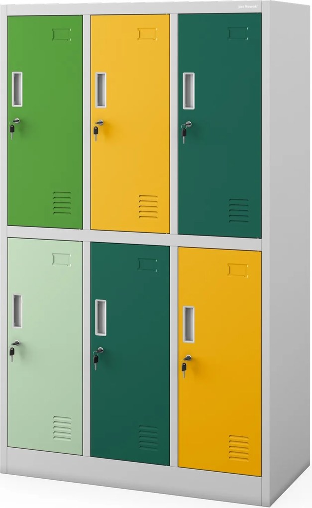 Kolorowa szatnia szkolna 6-skrytkowa Igorek 90x45x150 cm
