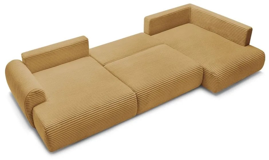 Musztardowy sztruksowy rozkładany/ze schowkiem narożnik (prawostronny/w kształcie litery U) Lucien – Bobochic Paris