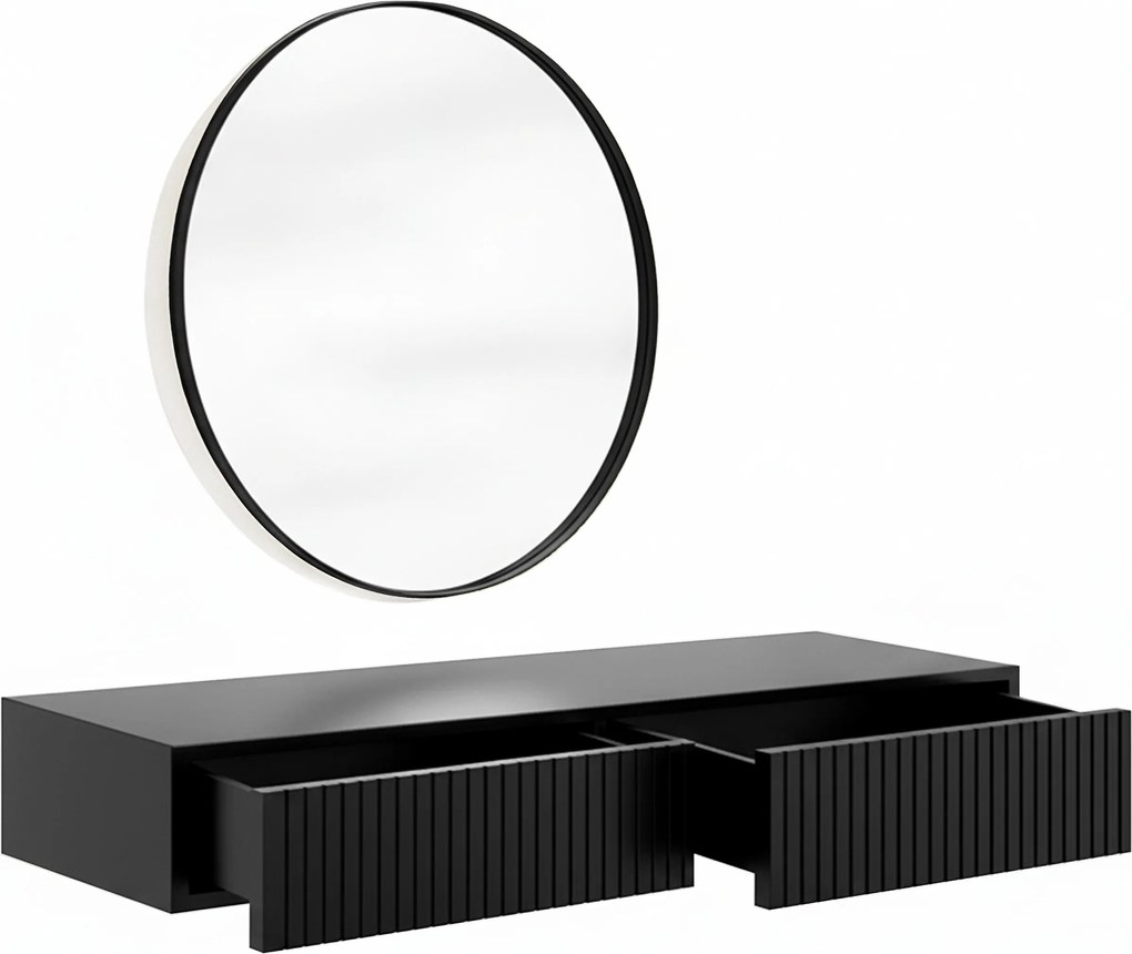 Toaletka wisząca Nicole z czarnym lustrem 60 cm - czarny mat / czarny