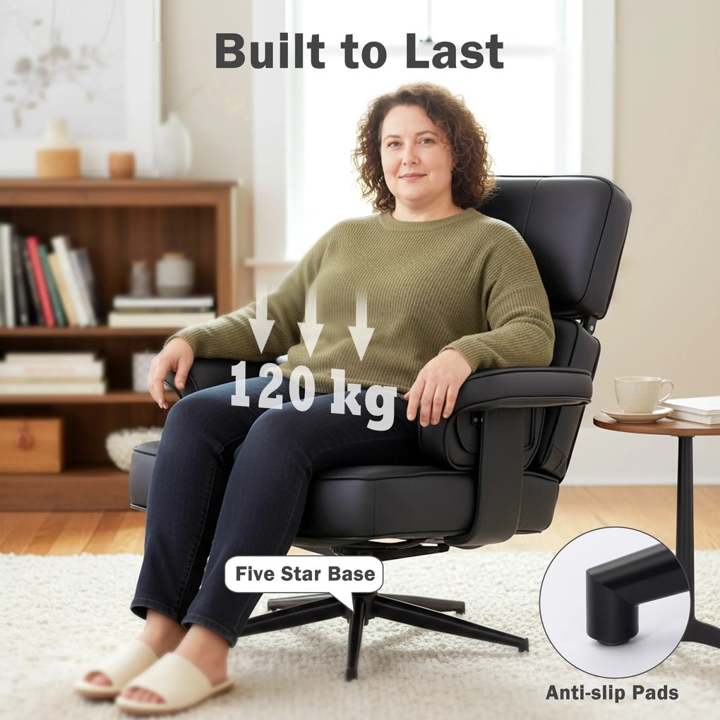 HOMCOM Regulowany fotel leżankowy z podnóżkiem, obicie z ekoskóry, regulowany zagłówek, metalowa podstawa, czarny