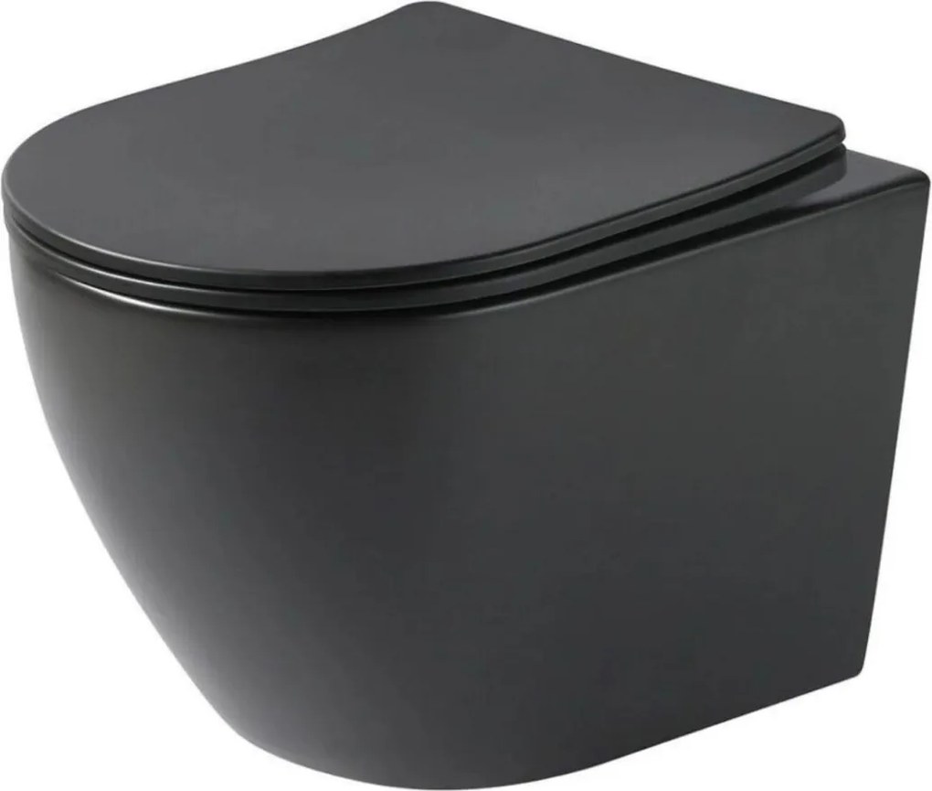 Miska WC wisząca bezkołnierzowa czarna matowa DECOS Black Matt MINI z deską wolnoopadającą typu Slim