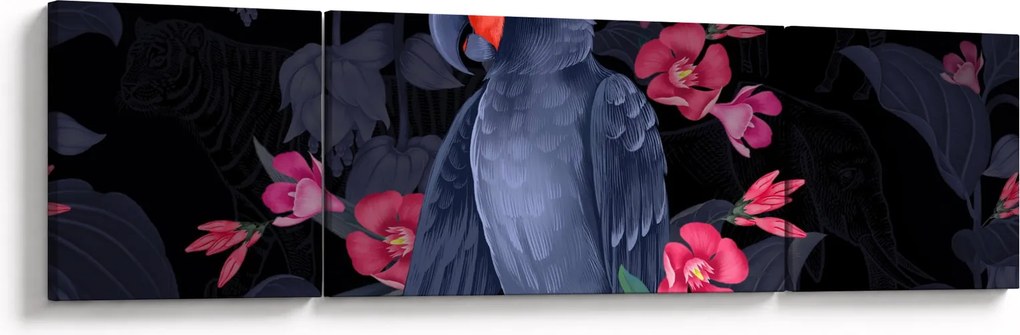 Obraz - Papuga wśród kwiatów (170x50 cm)