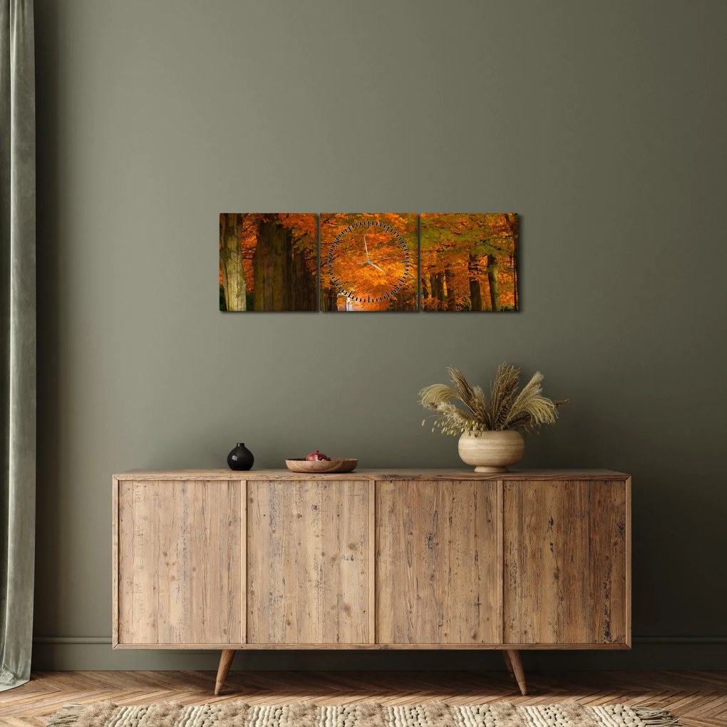 Obraz - Aleja drzew jesienią (z zegarem) (90x30 cm)