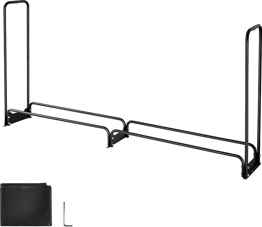 Schowek na Drewno SucceBuy do Ogrzewania z Wodoodpornym Pokrowcem, Metalowy Zewnętrzny Schowek na Drewno, 257 x 36 x 117 cm, Maksymalne Obciążenie 299,4 kg