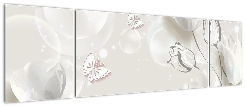 Obraz - Tulipany między bąbelkami (170x50 cm)