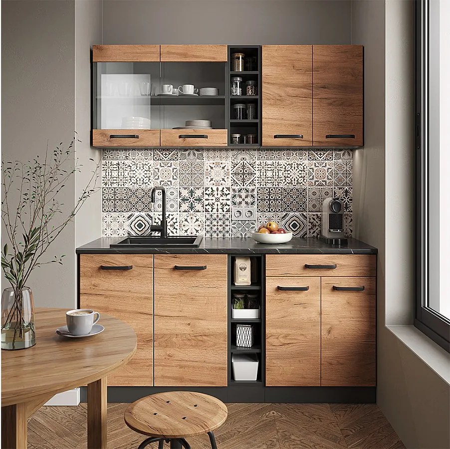 Pojedyncza kuchnia złoty dąb power/antracyt 160x46x81.6 r-line