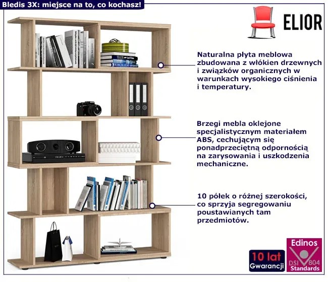 Otwarty regał z asymetrycznymi półkami dąb sonoma - Bledis 3X
