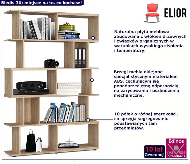 Otwarty regał z asymetrycznymi półkami dąb sonoma W0-N12