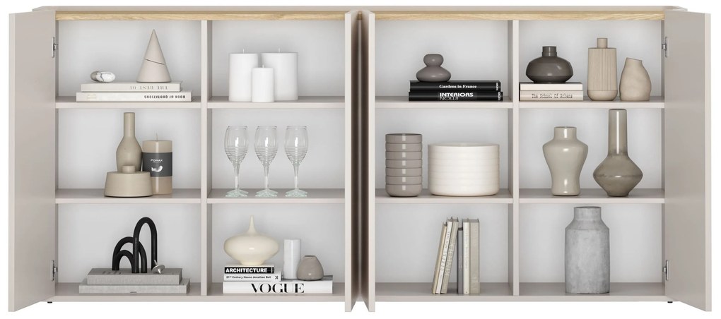 Komoda Elivo 200 cm czterodrzwiowa - kaszmir / dąb olejowany