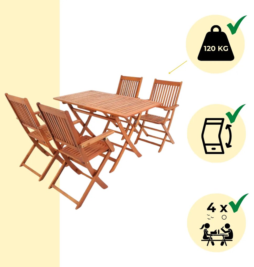 Zestaw wypoczynkowy SYDNEY, 5-częściowy, naturalne drewno Casaria