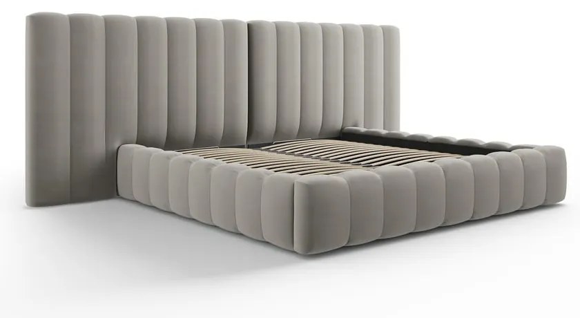 Szare tapicerowane łóżko dwuosobowe ze schowkiem i stelażem 180x200 cm Gina – Milo Casa