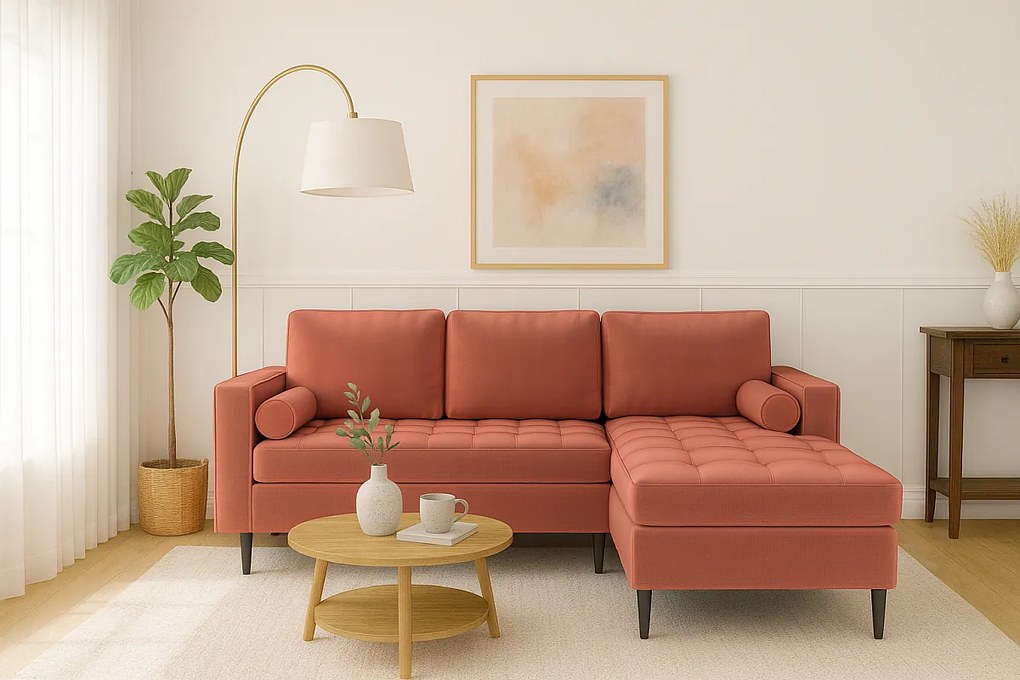 Narożnik prawy rozkładany Monza 246x172 cm z funkcją spania - różowy Monolith 63