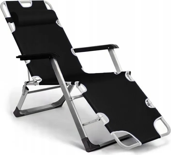 Leżak ogrodowy rozkładany Tossa DC01-GR-BK, poduszka czarna, stelaż szary