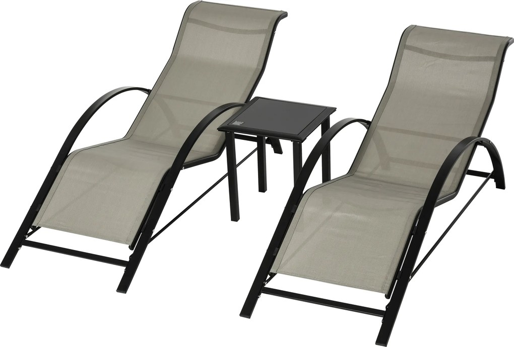 Outsunny Zestaw 3-częściowy leżaków ogrodowych z stolikiem bocznym Metalowa konstrukcja Komfort i styl Szary Czarny | Aosom PL
