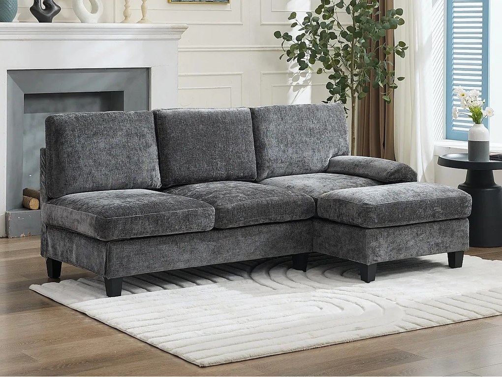 Kanapa narożna 3-osobowa w kształcie litery L - 194x118x81 cm - Modułowa - Miękkie poduszki - Len - Szary