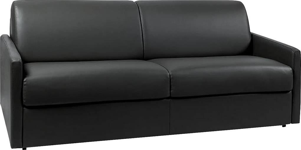 Kanapa 4-osobowa rozkładana typu express z czarnej ekoskóry z siedziskiem z pianki z pamięcią kształtu - Powierzchnia 160 cm - Materac 18 cm CALIFE