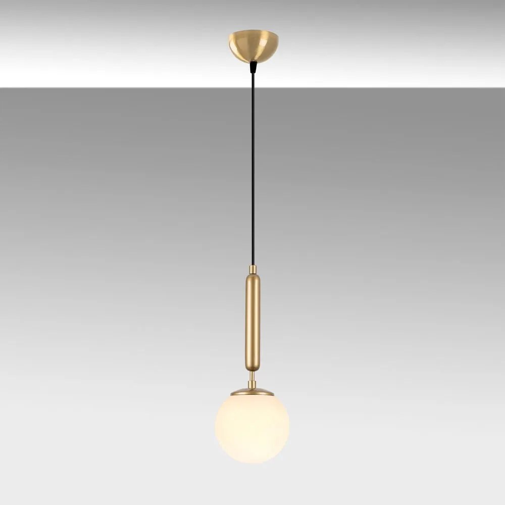 Biała/w kolorze mosiądzu lampa wisząca ze szklanym kloszem ø 15 cm King – Opviq lights