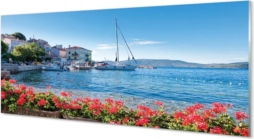 Szklany Panel Statek na Morzu w Lecie