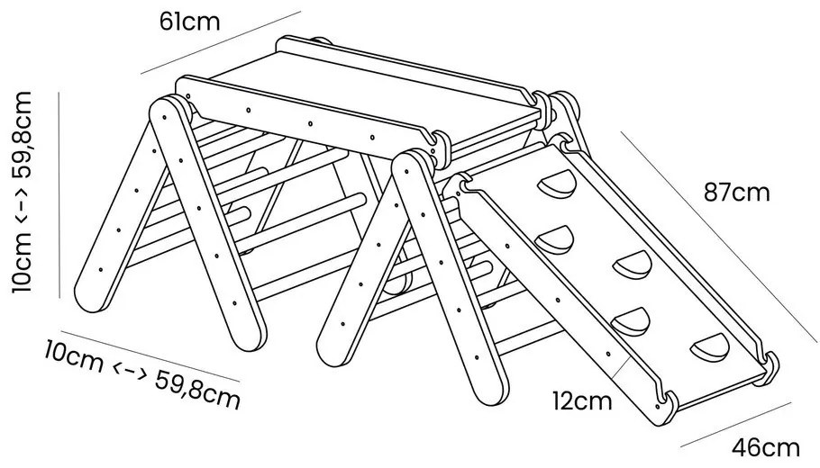 Szaro-naturalna drabinka pikler z litego drewna sosnowego 265x61x60 cm Montessori – Meowbaby
