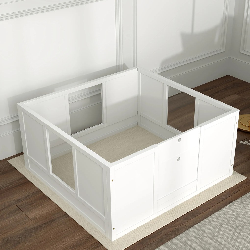 PawHut Kojec dla Szczeniąt dla Małych i Średnich Ras Psów, Biały z Regulowanym Wejściem i Antypoślizgowymi Podkładkami