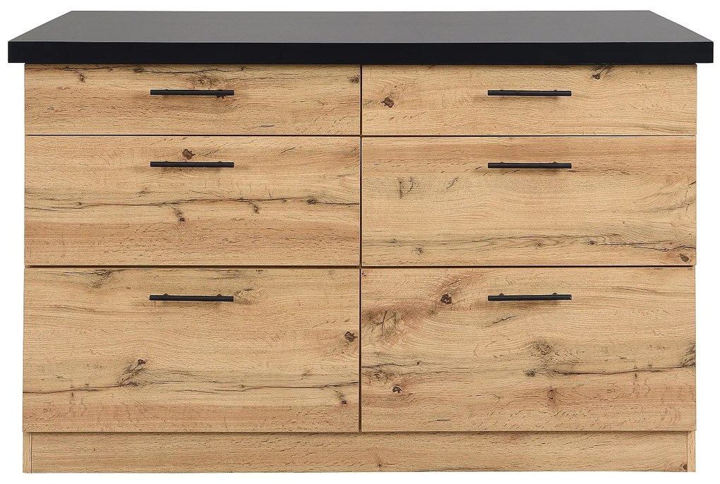 Wyspa kuchenna z 6 szufladami z MDF i metalu - Czarny i Naturalny jasny - ALEGRITA