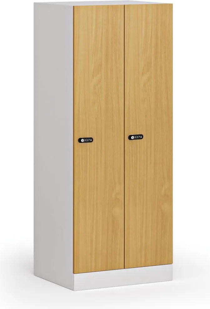 Szafa ubraniowa S1 obniżona 2-drzwiowa, 1500 x 600 x 500 mm, zamek mechaniczny z kodem, drzwi laminowane, buk