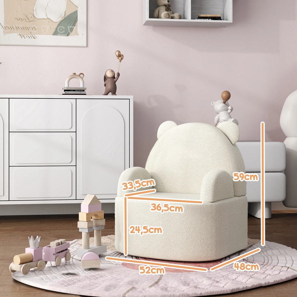AIYAPLAY Fotel dla dzieci, w kształcie misia, z miękkim polaru misiowego, do 3 lat, 52x48x59 cm, Beżowy