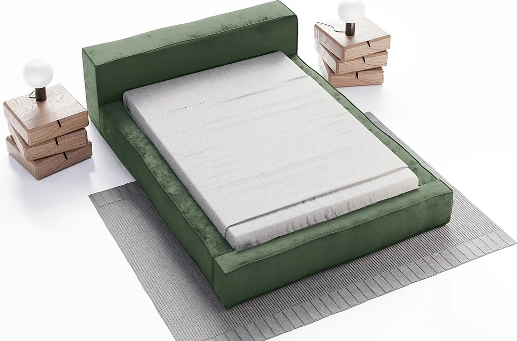 Emporius Bueno łóżko tapicerowane 140x200 -  tkanina velvet, nowoczesny styl, pojemnik i stelaż - łóżko 140x200 zielone (Infinity 10)