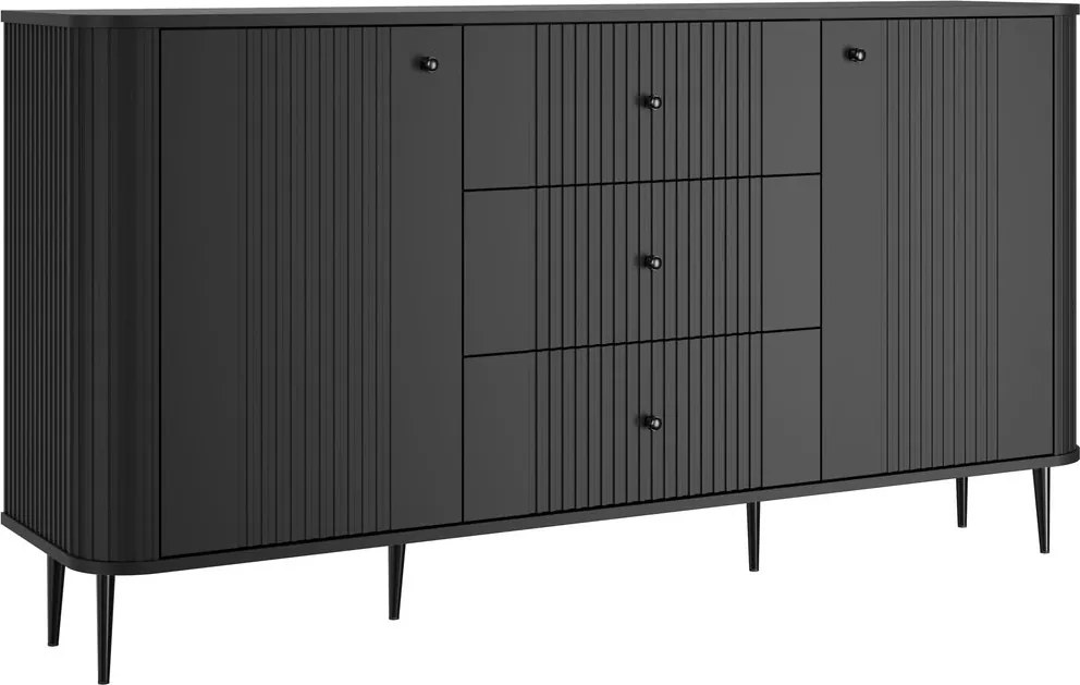 Komoda Vesper 160 cm z szufladami na nóżkach - czarny / czarne nogi