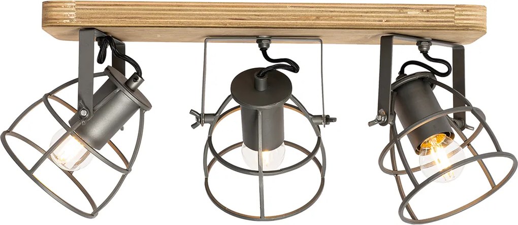 Industrialny reflektor ciemnoszary z drewnem regulowany 3-światła - Arthur