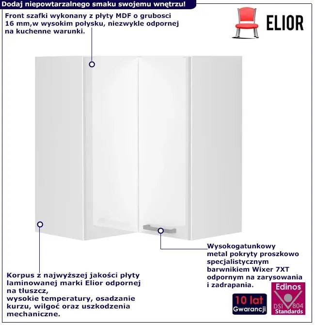 Biała górna szafka narożna 60 cm połysk B1-W18