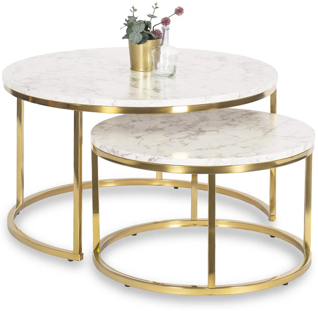 Zestaw Stolików Kawowych OLIS MAX 60 cm/80 cm Marmur Złoty Glamour