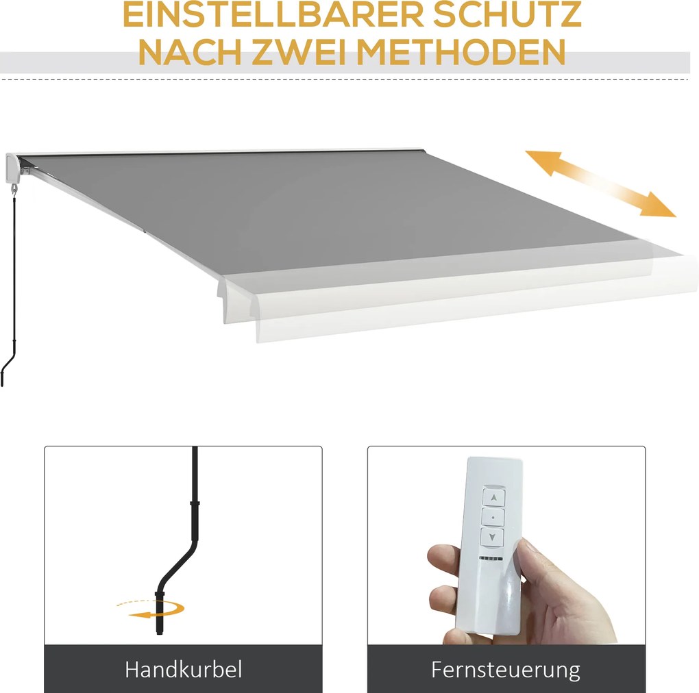 Outsunny Markiza, elektryczna/ręczna, w pełni kasetowa, pilot zdalnego sterowania, rama aluminiowa, 4 x 3 m, Jasnoszary