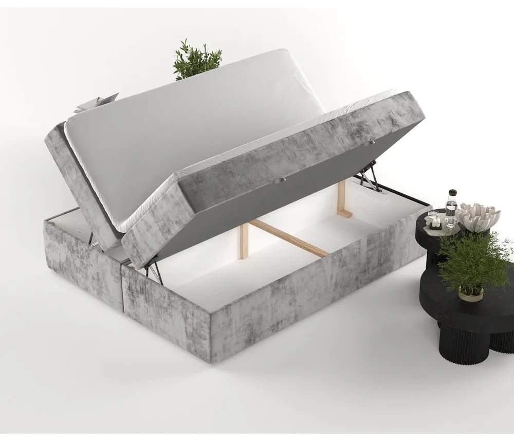 Szare łóżko boxspring ze schowkiem 140x200 cm Yoko – Maison de Rêve