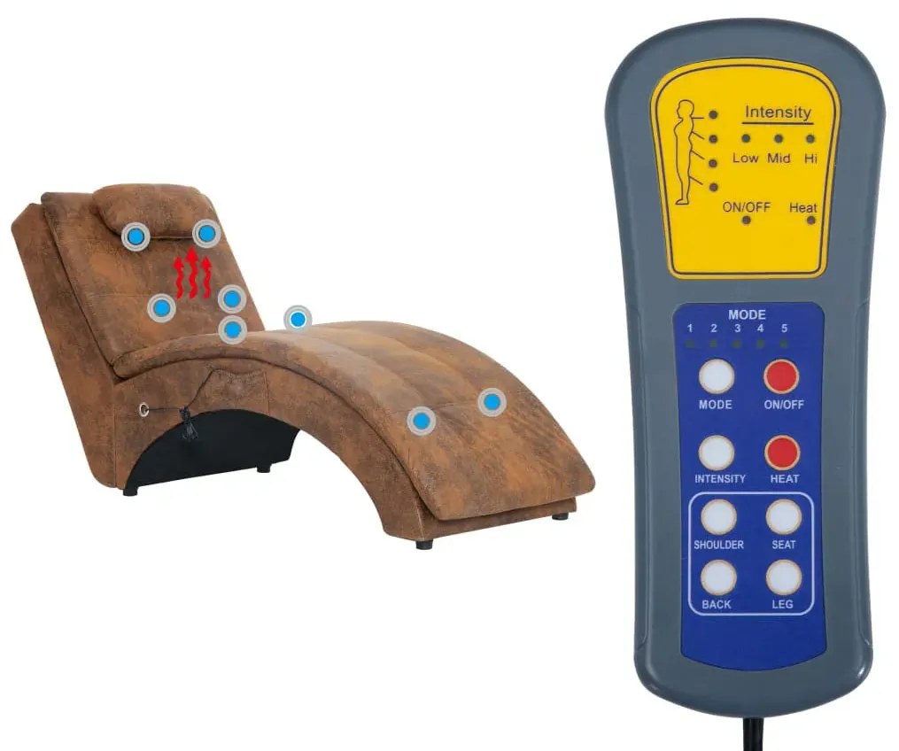 Brązowa masująca leżanka do salonu z zamszowej skóry B9-R48