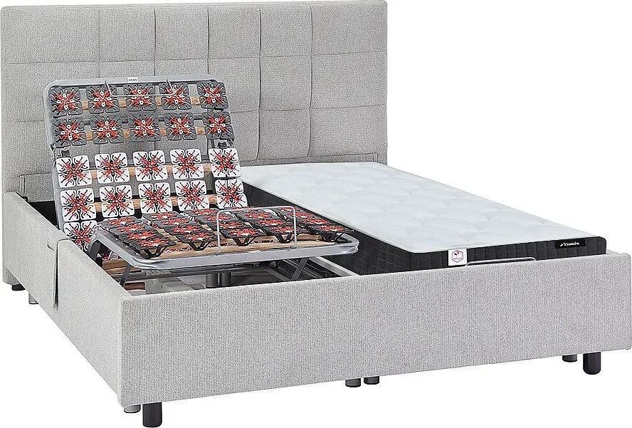 Łóżko elektryczne relaksacyjne dekoracyjne płytkowe + materac ze sprężynami kieszeniowymi i pamięcią kształtu - 2 x 70 x 190 cm - Tkanina - Szary - MANAM marki Ysmée