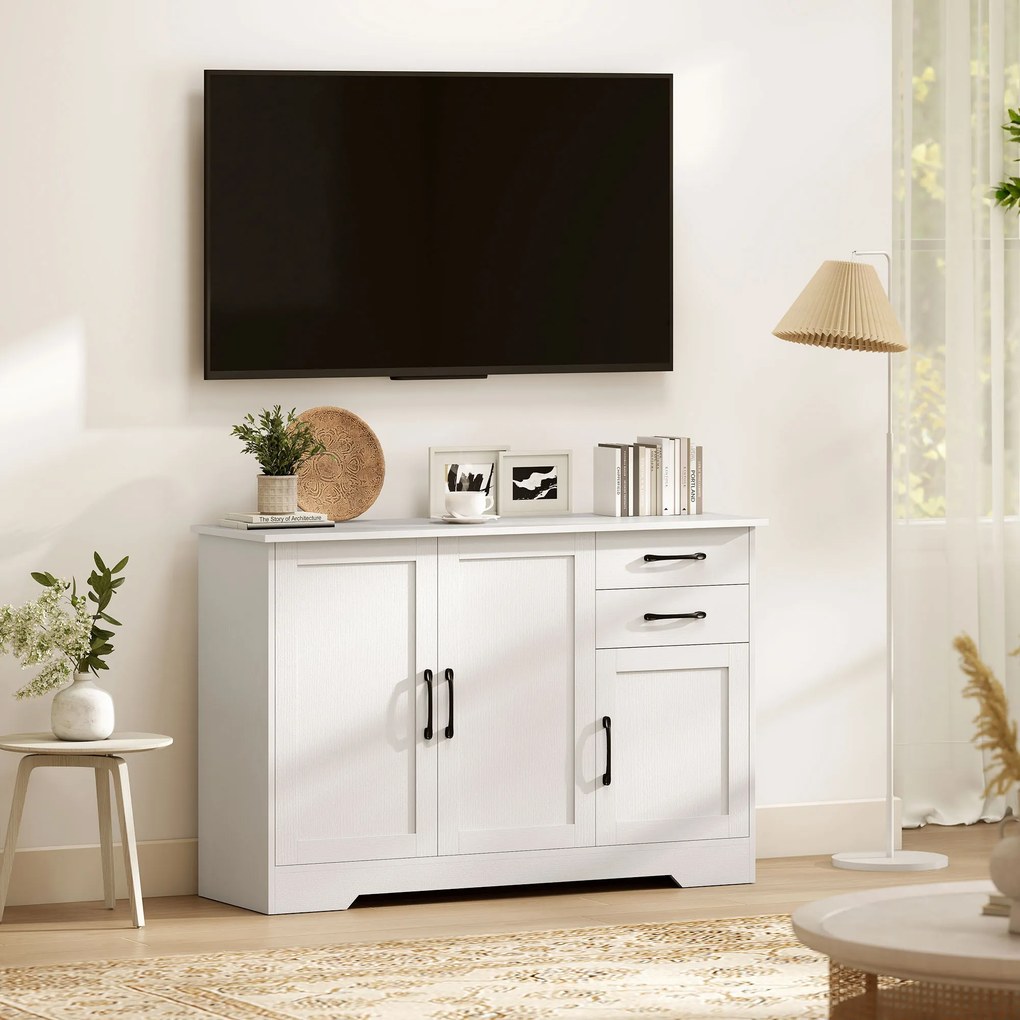 HOMCOM Sideboard z 2 szufladami, nowoczesna szafka do przechowywania, regulowana półka i 3 drzwi, Biały | Aosom PL