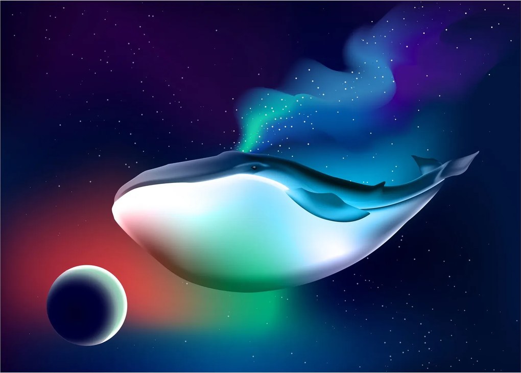 Obraz na szkle - Wieloryb w kosmosie (70x50 cm)