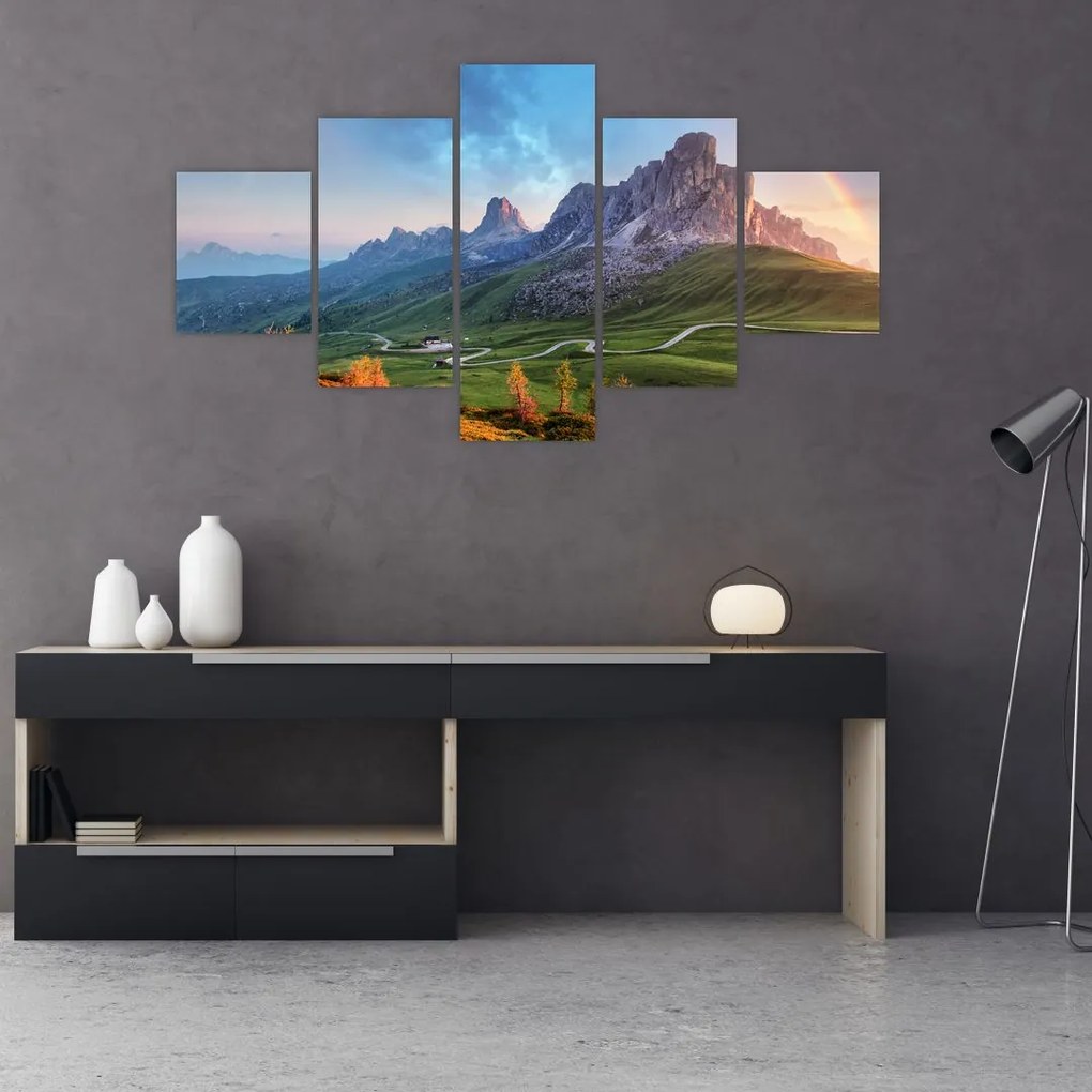 Obraz tęczy nad skałami (125x70 cm)