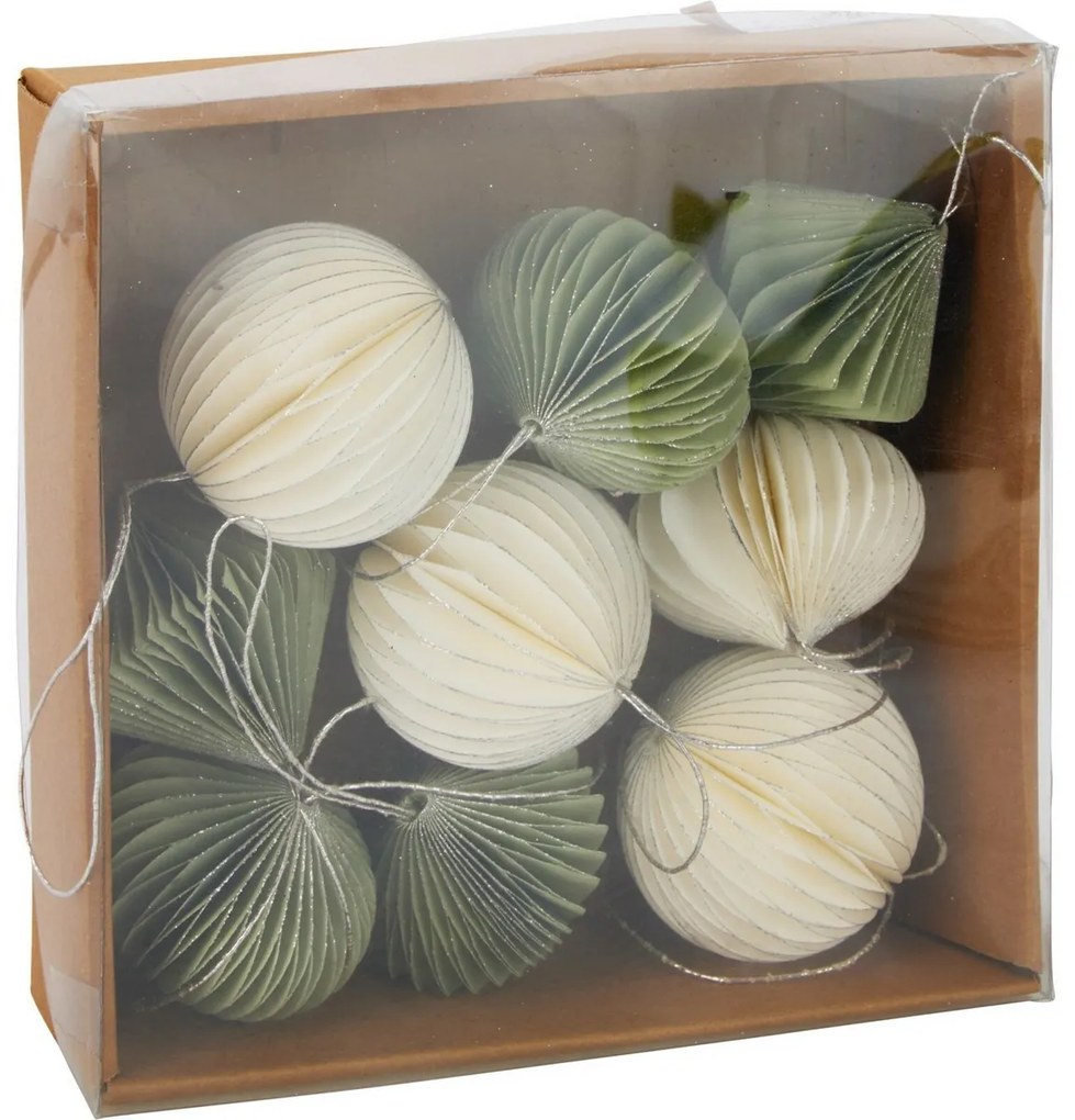 Zestaw 9 szt. ozdób świątecznych Ornaments, biało-zielony, 6 cm, honeycomb