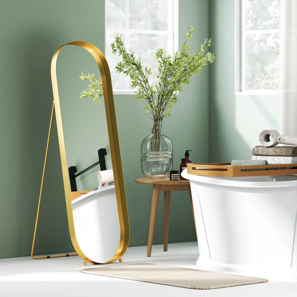 HOMCOM Lustro całego ciała z ramą metalową, 160 x 50 cm, złota rama, do salonu, sypialni