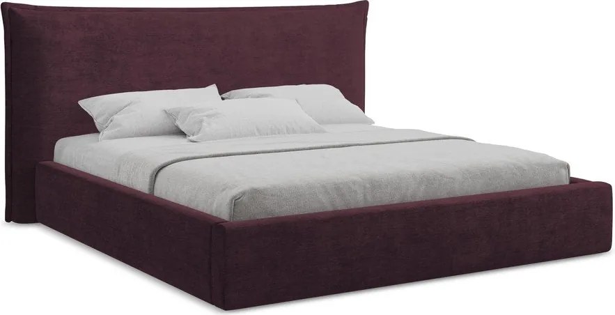 Ciemnofioletowe tapicerowane łóżko dwuosobowe ze schowkiem ze stelażem 180x200 cm Esala – Makamii