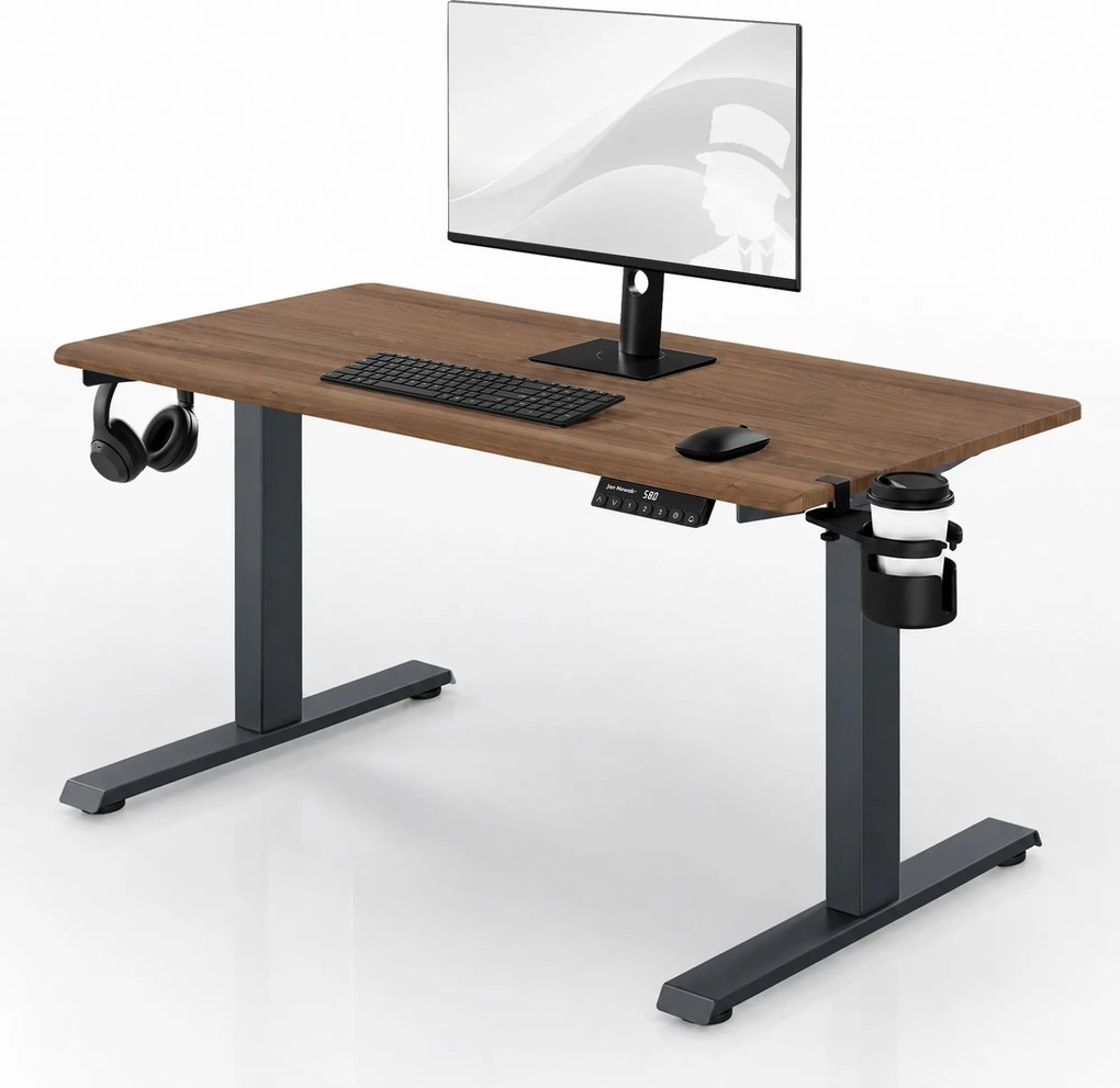 Biurko elektryczne z regulacją wysokości ergonomiczne antracytowe/orzech,1200x600 mm: ARIA