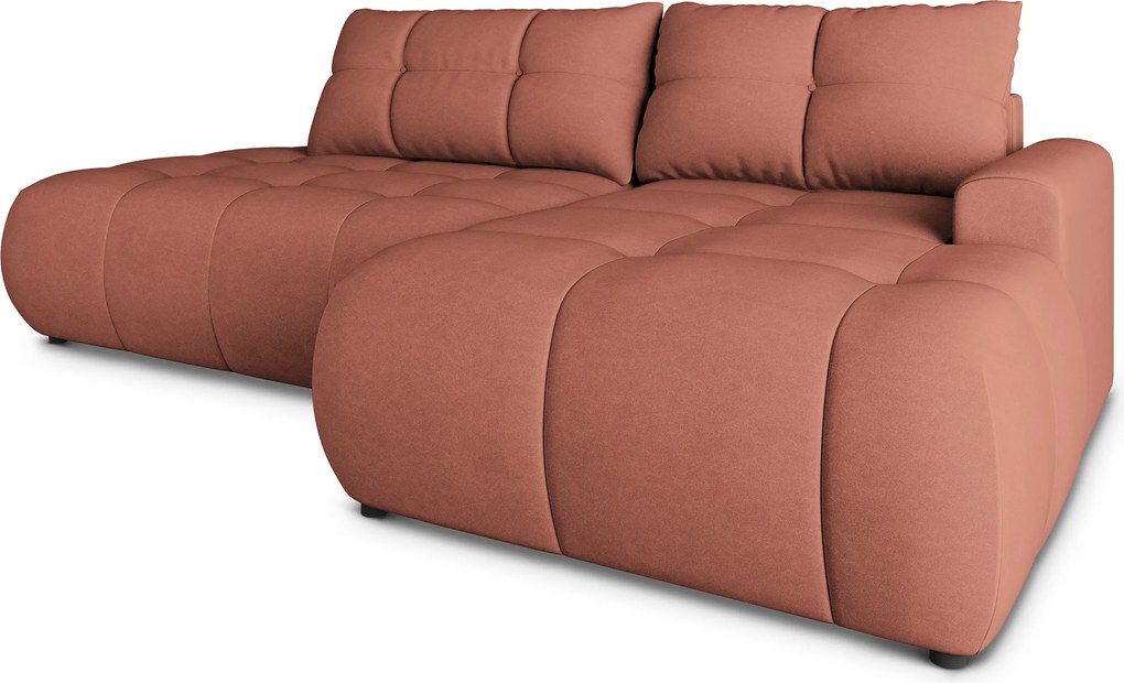 Masseno Narożnik FLUMA z funkcją spania i pojemnikiem na pościel Narozniki L, Rozkładana sofa - Koralowy, CASTEL 55