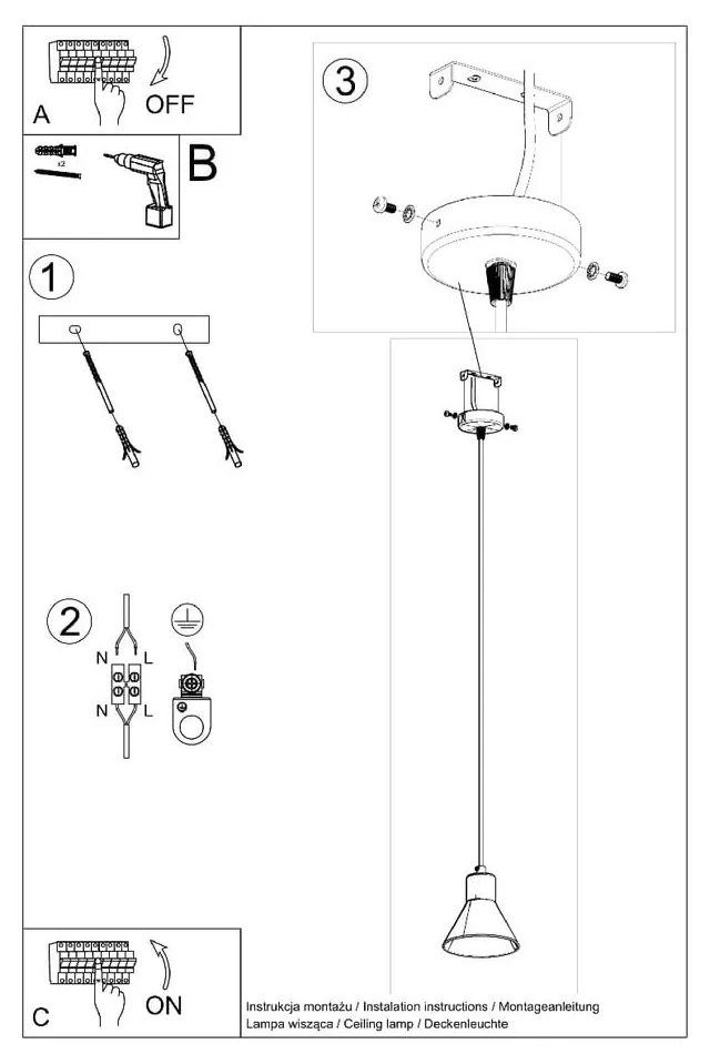 Czarna lampa wisząca z metalowym kloszem 14x14 cm Martina – Nice Lamps