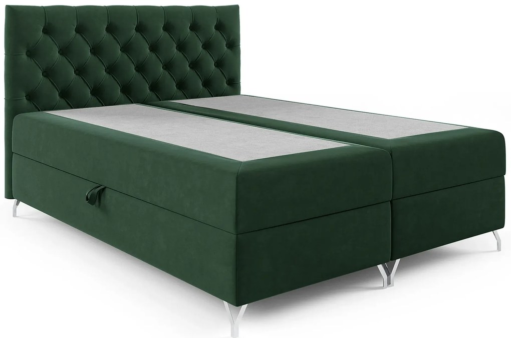 Ciemnozielone tapicerowane welurem łóżko 5 rozmiarów - Lunavello 4X
