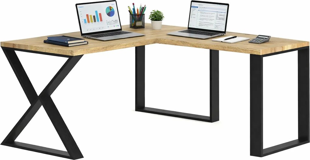 Drewniane narożne biurko loft 170x70 + 70x90 N8-F58