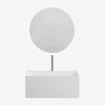 Zestaw Wiszących Mebli Łazienkowych Z Żywicy Zintegrowany Z Umywalką I Oświetleniem Led Nerine Biała - Sklum