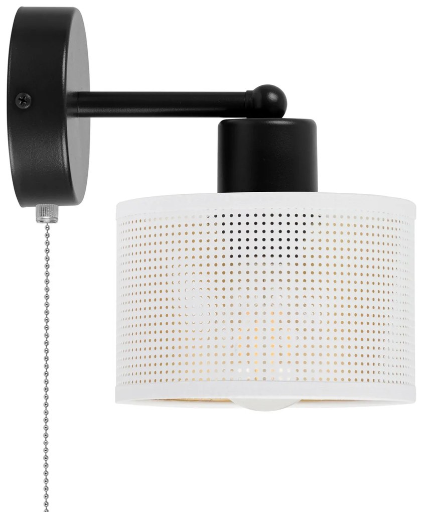 Czarny kinkiet z włącznikiem jednopunktowy z białym abażurem SHWD-BE-1